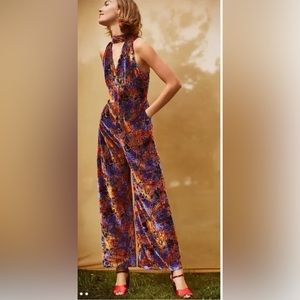 Anthropologie Maeve multi color velvet jumpsuit size 0